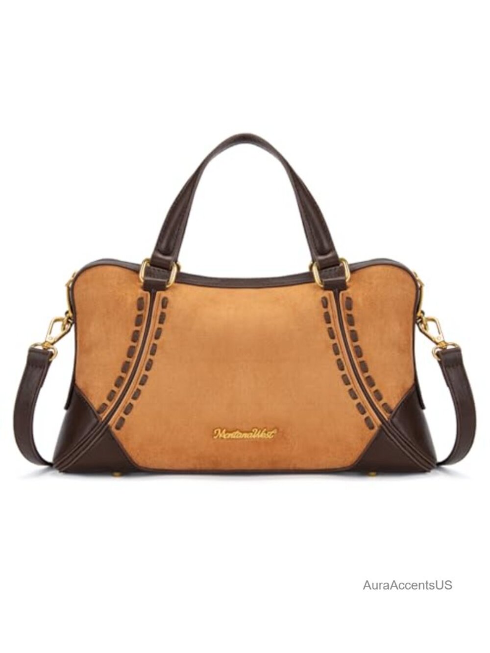 Faux Suede Satchel Crossbody Handbag with Top Handles and Adjustable Strap